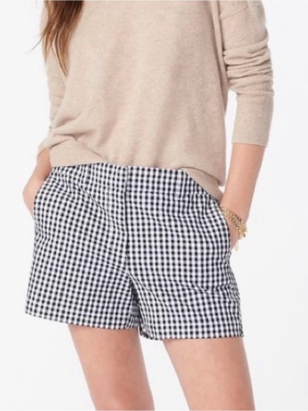 J. Crew Women’s 4” Stretch Chino Shorts in Yarn Dyed Cotton Navy Gingham 8 NWOT